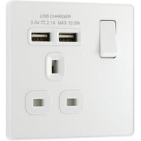 BG Evolve Pearlescent White Single Switched 13A Power Socket with 2 x USB (2.1A)