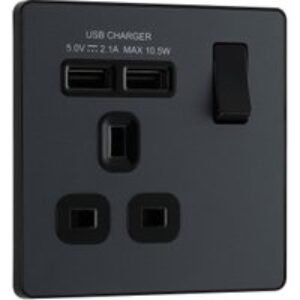 BG Evolve Matt Grey Single Switched 13A Power Socket with 2 x USB (2.1A)