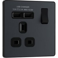 BG Evolve Matt Grey Single Switched 13A Power Socket with 2 x USB (2.1A)
