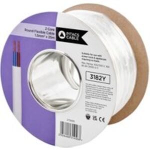 Pitacs 2 Core 3182Y White Round Flexible Cable - 1.5mm² - 25m