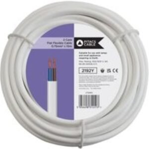 Pitacs 2 Core 2192Y White Flat Flexible Cable - 0.75mm² - 10m