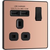 BG Evolve Polished Copper 13A Single Switched Power Socket & 2 x USB (2.1A)