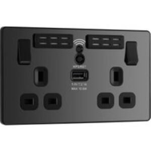 BG Evolve Black Chrome 13A Wifi Extender Double Switched Power Socket with 1 x USB (2.1A)