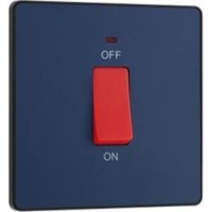 BG Evolve Matt Blue 45A Square Double Pole Switch with Led Power Indicator