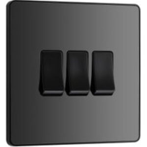BG Evolve Black Chrome 20A 16Ax Triple Light Switch - 2 Way