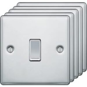 BG 10Ax Screwed Raised Plate Single Switch 2 Way 5 Pack - Polished Chrome