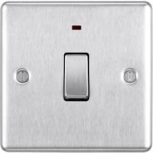 BG 20A Screwed Raised Plate Single Switch With Power Indicator - Brushed Steel
