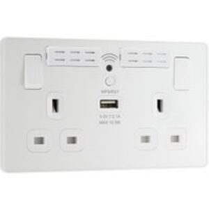 BG Evolve Pearlescent White WiFi Extender Double Switched 13A Power Socket & 1 x USB (2.1A)