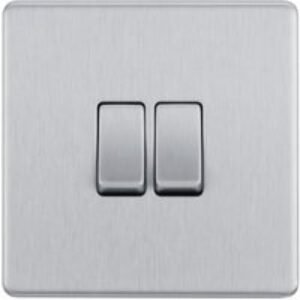 BG Screwless Flatplate Brushed Steel Double Switch 10Ax 2 Way