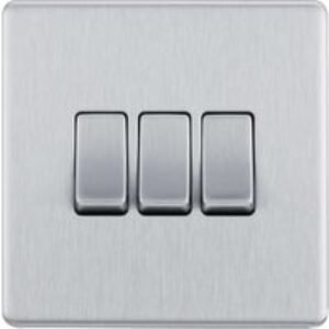 BG Screwless Flatplate Brushed Steel Triple Switch, 10Ax 2 Way