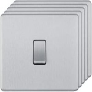 BG 10Ax Screwless Flat Plate Single Switch 2 Way 5 Pack - Brushed Steel