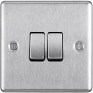 BG 10Ax Screwed Raised Plate Double Switch 2 Way - Brushed Steel