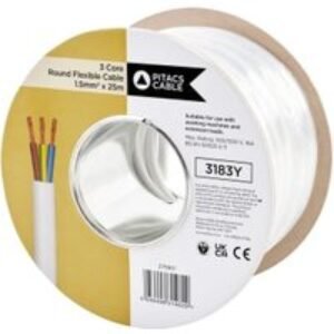 Pitacs 3 Core 3183Y White Round Flexible Cable - 1.5mm² - 25m