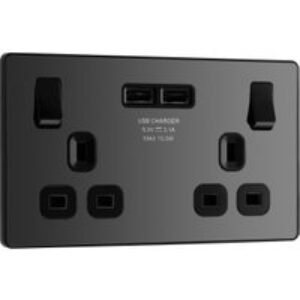 BG Evolve Black Chrome 13A Double Switched Power Socket with 2 x USB (3.1A)