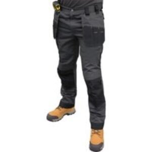 DeWalt Aspen Ripstop Stretch Holster Pocket Trousers Grey & Black 32in Long
