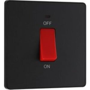 BG Evolve Matt Black 45A Square Double Pole Switch with Led Power Indicator
