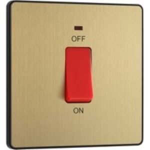 BG Evolve Brushed Brass 45A Square Double Pole Switch with Led Power Indicator