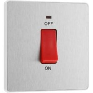 BG Evolve Brushed Steel 45A Square Double Pole Switch with Led Power Indicator