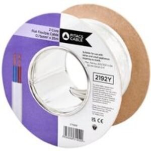Pitacs 2 Core 2192Y White Flat Flexible Cable - 0.75mm² - 25m