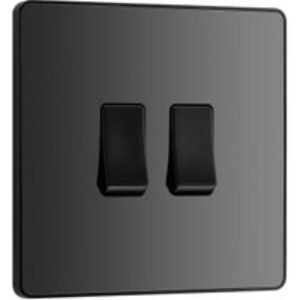 BG Evolve Black Chrome 20A 16Ax Double Light Switch - 2 Way