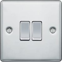 BG 10Ax Screwed Raised Plate Double Switch 2 Way – Polished Chrome