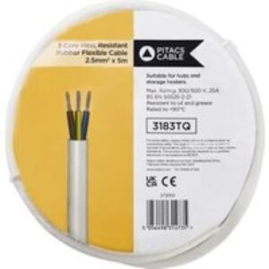 Pitacs 3 Core 3183TQ White Heat Resistant Rubber Flexible Cable - 2.5mm² - 5m