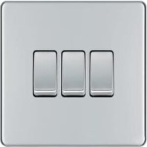 BG Screwless Flatplate Polished Chrome Triple Switch, 10Ax 2 Way