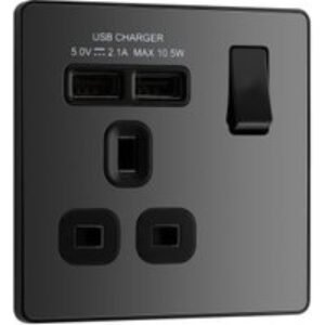 BG Evolve Black Chrome Single Switched 13A Power Socket with 2 x USB (2.1A)
