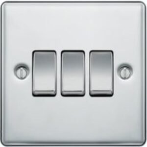 BG 10Ax Screwed Raised Plate Triple Switch 2 Way - Polished Chrome