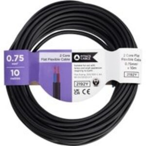 Pitacs 2 Core 2192Y Black Flat Flexible Cable - 0.75mm² - 10m