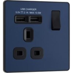 BG Evolve Matt Blue 13A Single Switched Power Socket & 2 x USB (2.1A)