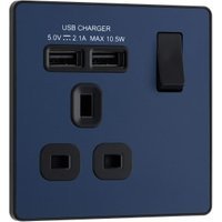 BG Evolve Matt Blue 13A Single Switched Power Socket & 2 x USB (2.1A)