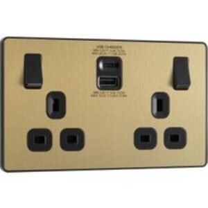 BG Evolve Brushed Brass 13A Double Switched Power Socket with USB C (30W) & USB A (2.1A)