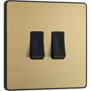 BG Evolve Brushed Brass 20A 16Ax Double Light Switch - 2 Way