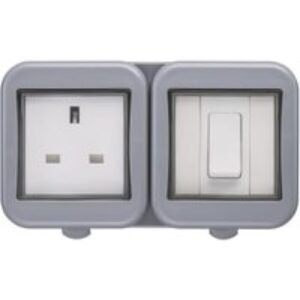 Masterplug 13A Single Exterior Unswitched Socket & Switch - Grey