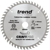 Trend CSB/16048 48 Teeth Fine Cut Craft Plunge or Circular Saw Blade – 160 x 20mm