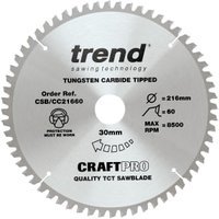 Trend CSB/CC21660 60 Teeth Extra Fine Cut Craft Mitre Saw Blade – 216 x 30mm