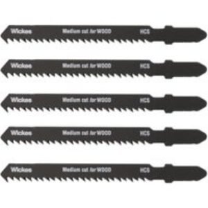 Wickes T Shank Medium Cut Jigsaw Blade for Wood - Pack of 5