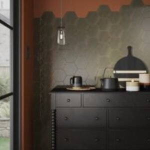 Wickes Boutique Wisteria Hexagon Ash Gloss Ceramic Wall Tile - 173 x 150mm - Pack of 44