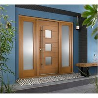 Malmo External Oak Veneer Door 1981 x 838 x 44mm andFrame with 2 Side Lights 457mm Left and Right Hand