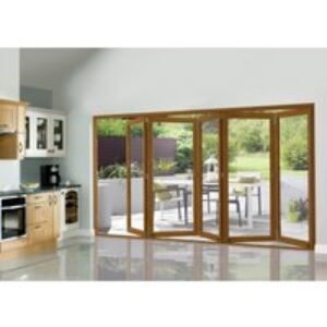 External Pre Finished Oak Veneer Slimline Bifold Door Set 3600 x 54mm