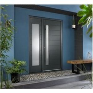 Stockholm External Grey Hardwood Veneer Door 1981 x 838 x 44mm and Frame with Side Light 610mm Reversible