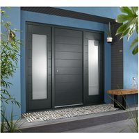Oslo External Grey Hardwood Veneer Door 1981 x 838 x 44mm and Frame with 2 Side Lights 610mm Left and Right Hand