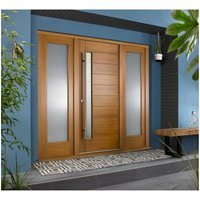 Stockholm External Oak Veneer Door 1981 x 838 x 44mm and Frame with 2 Side Lights 610mm Left and Right Hand
