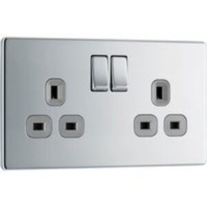 Bg Screwless Flat Plate Polished Chrome 13A Dp Switch Socket 2 Gang