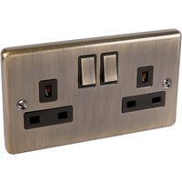 United Electrical Products Ltd Antique Brass 13A Dp Socket 2 Gang