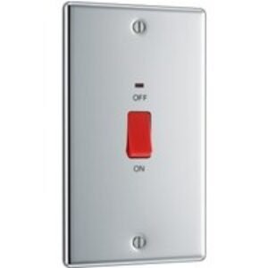 Bg Polished Chrome 45A Double Pole Switch 45A 2 Gang Upright + Neon