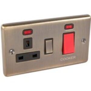 United Electrical Products Ltd Antique Brass 45A Dp Cooker Switch Switched Socket & Neon