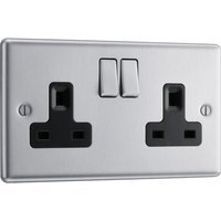 Bg Brushed Steel 13A Dp Black Insert Switched Socket 2 Gang
