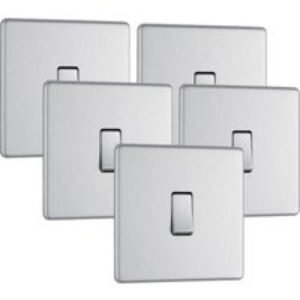 BG Screwless Flat Plate Brushed Stainless Steel 10AX Light Switch 1 Gang 2 Way Trade Pack